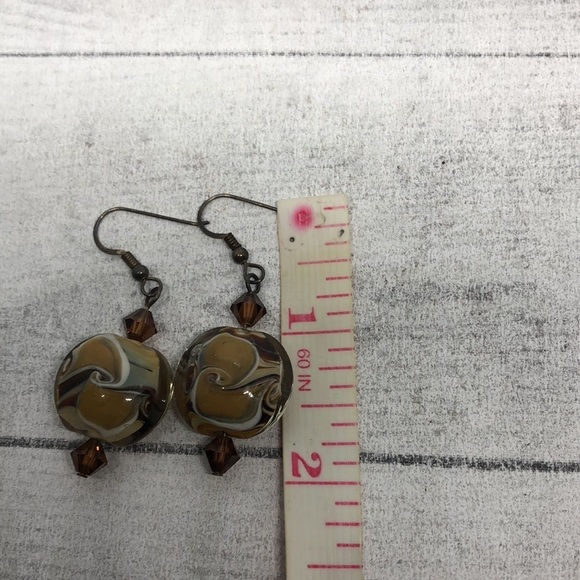 Sterling silver marbled murano style art glass bead earrings statement dangle. - Picture 4 of 5